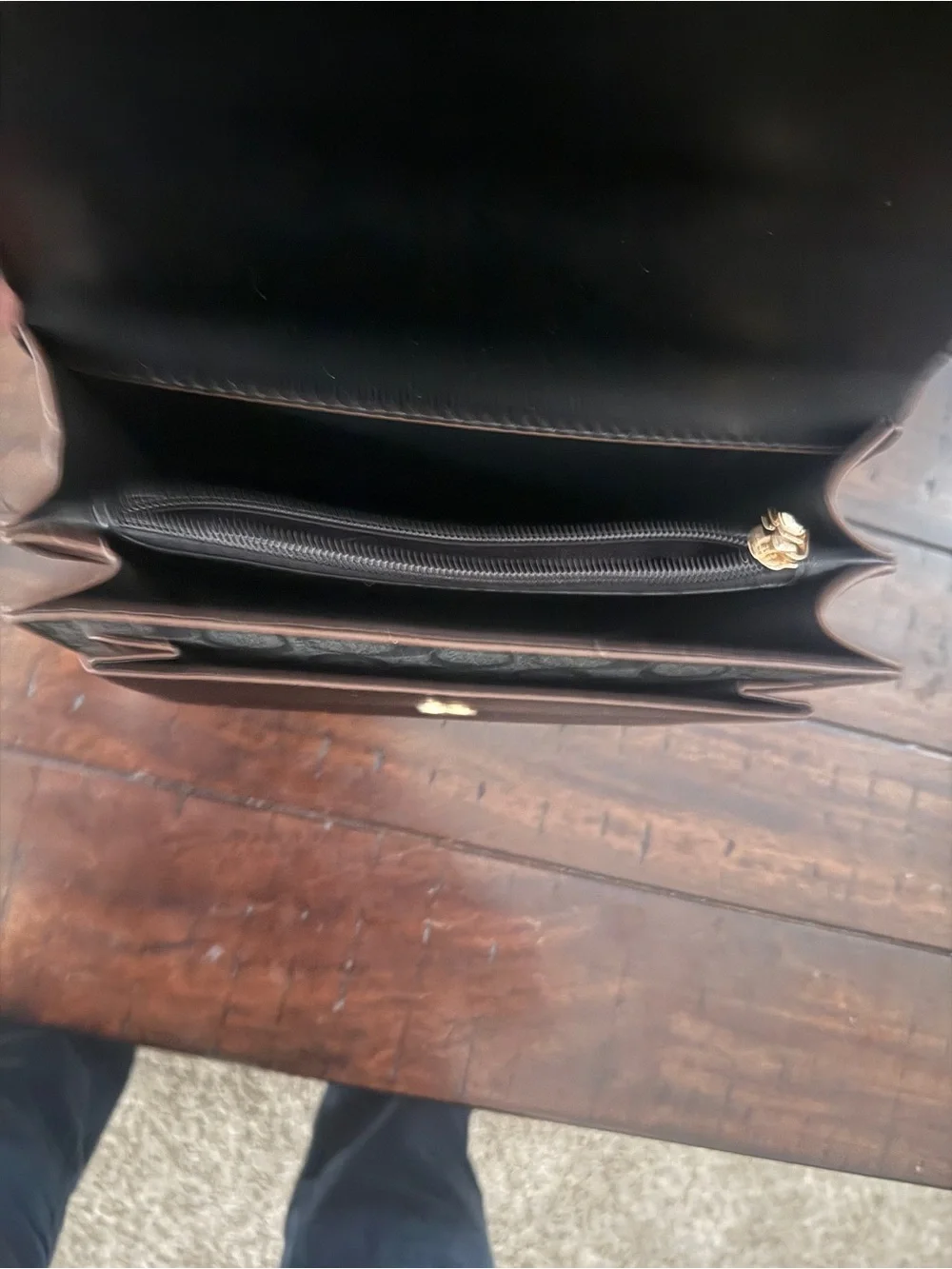 Black Signature Canvas Shoulder Bag with Gold Chain